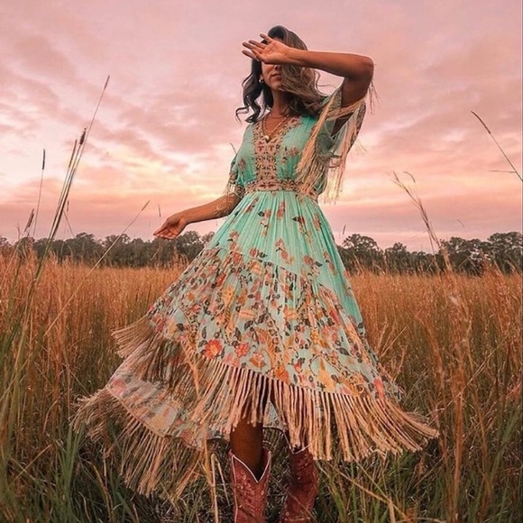 Spell and the Gypsy Collective Floral High Low Tassel Fringe Midi Maxi Dress - Picture 4 of 16